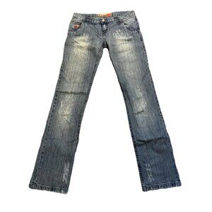 Yes!‎ Miss Jeans Women’s Size 29x30.5 Blue Low Rise Distressed Slim Straight Y2K